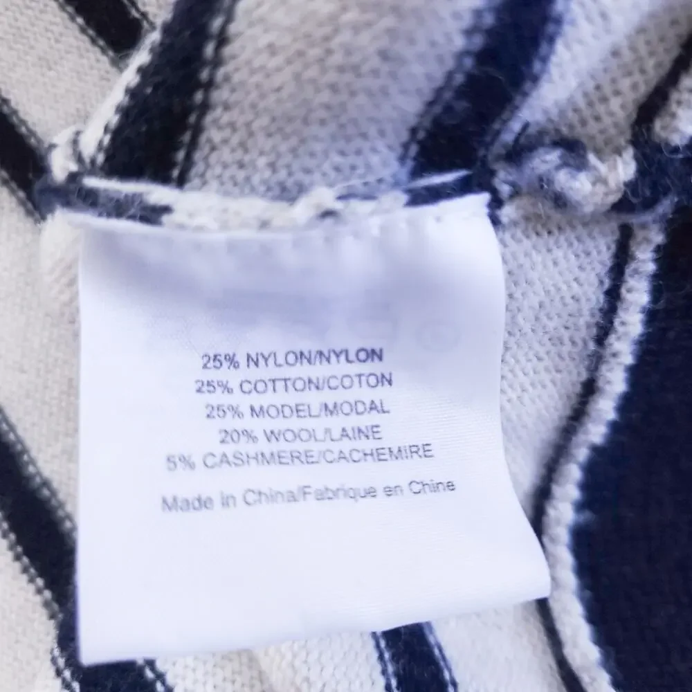 Tory Burch Striped Sweater Small Navy, Cream Wool Cashmere Model Blend, Vneck